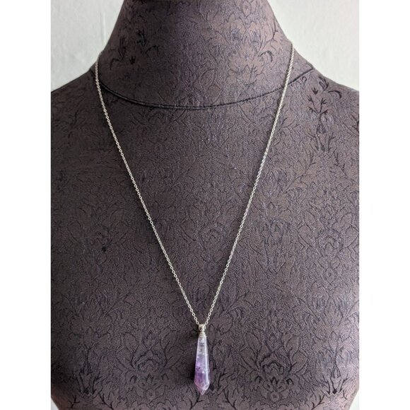 Amethyst Crystal Pendant Necklace With 18k gp - Picture 1 of 5